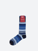 Marcoliani Pima Cotton Shaded Stripes Mid-Calf Sock - Blue/Sky