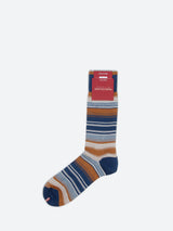 Marcoliani Pima Cotton Shaded Stripes Mid-Calf Sock - Blue/Beige
