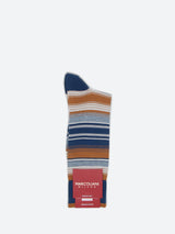 Marcoliani Pima Cotton Shaded Stripes Mid-Calf Sock - Blue/Beige