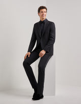 Canali black wool peak lapel tuxedo styled on model - Oak Hall