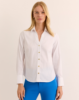 Lindsey Long Sleeve Ribbon Stripe Shirt - White