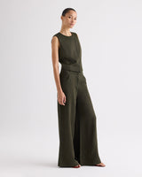 High Neck Hidden Placket Vest in Coated Viscose Linen - Rosen