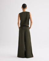 High Neck Hidden Placket Vest in Coated Viscose Linen - Rosen