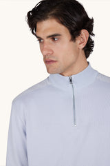 Half-Zip Sweater in Piuma Cotton with Typhoon Details - Skyride
