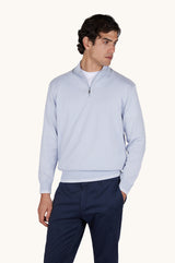 Half-Zip Sweater in Piuma Cotton with Typhoon Details - Skyride
