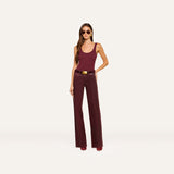 L'Agence Clayton Coated Wide-Leg Jean - Deep Sangria Coated
