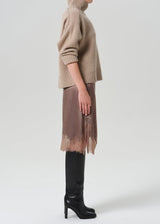Lace Trimmed Japanese Hammered Satin Skirt - Cocoa