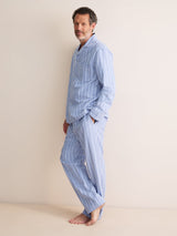Derek Rose Arran Brushed Cotton Pajamas - Blue Herringbone Stripe