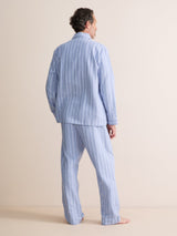 Derek Rose Arran Brushed Cotton Pajamas - Blue Herringbone Stripe