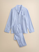 Derek Rose Arran Brushed Cotton Pajamas - Blue Herringbone Stripe