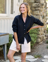 Frank and Eileen Relaxed Button-Up Shirt - Black Linen