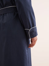 Derek Rose Royal Cotton Dressing Gown - Navy Pin Dot Stripe