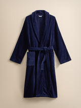 Derek Rose Triton Cotton Velour Bathrobe - Navy