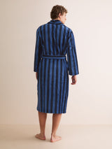 Derek Rose Aston Cotton Velour Bathrobe - Blue & Navy Stripe