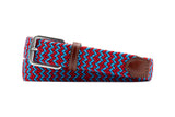 Newport Woven Italian Rayon Elastic Belt - Red/Powder Blue