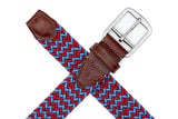 Newport Woven Italian Rayon Elastic Belt - Red/Powder Blue