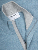 Gran Sasso Wool and Cashmere Suede Trim Quarter-Zip Sweater Blue