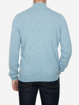 Gran Sasso Wool and Cashmere Suede Trim Quarter-Zip Sweater Blue