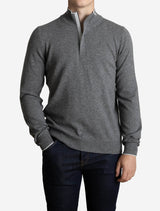Gran Sasso Wool and Cashmere Suede Trim Quarter-Zip Sweater Grey