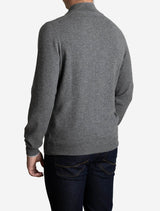 Gran Sasso Wool and Cashmere Suede Trim Quarter-Zip Sweater Grey