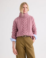 Traveling T Neck Sweater in Italian Cashmere - Plum