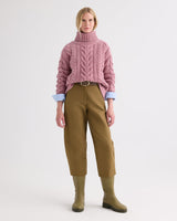 Traveling T Neck Sweater in Italian Cashmere - Plum