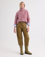 Traveling T Neck Sweater in Italian Cashmere - Plum