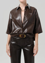 Frances Cropped Cape Button Up In Leather