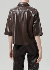 Frances Cropped Cape Button Up In Leather