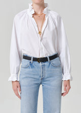 Loretta Ruffle Top In Optic White - Oak Hall