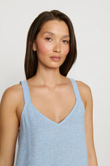 Eberjey Linen Blend V-Neck Cami - Gingham White/Summer Blue
