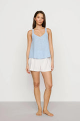 Eberjey Linen Blend V-Neck Cami - Gingham White/Summer Blue