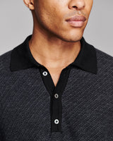 Billy Reid Long-Sleeve Step Jacquard Sweater Polo - Charcoal Multi