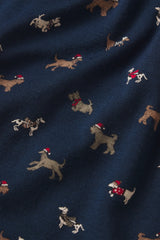 Eberjey Gisele Printed Long PJ Set - Santa Paws Navy/Ivory