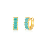 Prong Set Turquoise Baguette Mini Huggie Earring - Single
