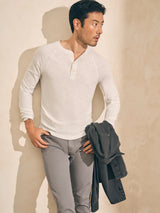 Long Sleeve Cloud Henley - Ivory Heather
