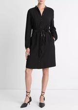 Long Sleeve Shirt Dress W/ Faux Leather Trim - Oak Hall
