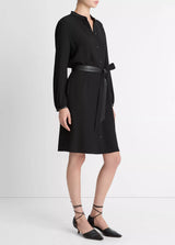 Long Sleeve Shirt Dress W/ Faux Leather Trim - Oak Hall