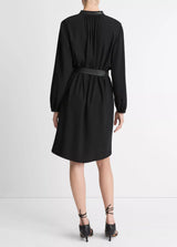 Long Sleeve Shirt Dress W/ Faux Leather Trim - Oak Hall