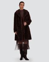 Herno Curly Faux Fur Coat - Dark Brown