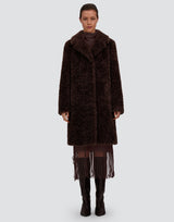 Herno Curly Faux Fur Coat - Dark Brown