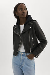 Holy Leather Biker Jacket with Removable Hood - Black