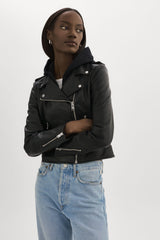 Holy Leather Biker Jacket with Removable Hood - Black