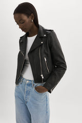 Holy Leather Biker Jacket with Removable Hood - Black