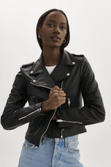 Holy Leather Biker Jacket with Removable Hood - Black