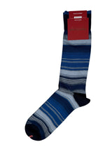 Marcoliani Pima Cotton Shaded Stripes Mid-Calf Sock - Blue/Sky