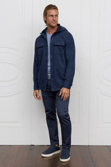 The Barrett Hooded Shirt Jacket - Navy