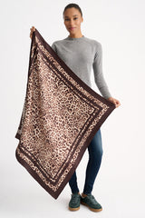Kinross Cashmere Leopard Print Square Scarf - Chocolate Multi