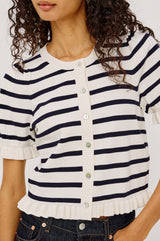 Lora Top - Ivory Navy Stripe