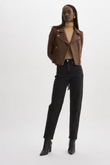 Donna Iconic Leather Biker Jacket - Chocolate